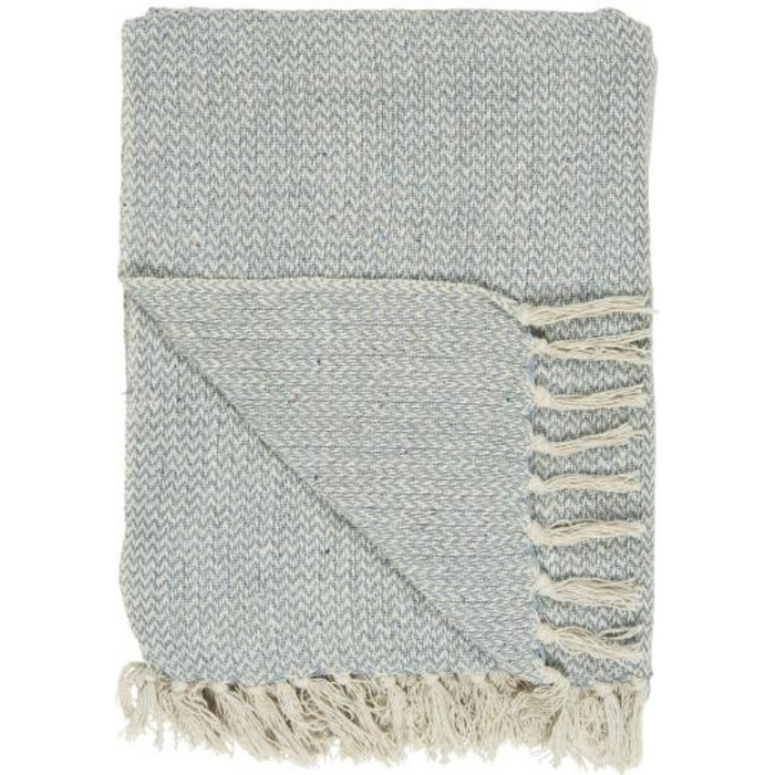 Decke in creme/hellblauen Zickzackmuster